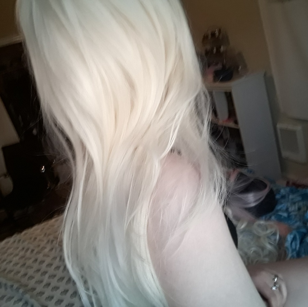 Platinum Blonde straight synthetic lace front wig